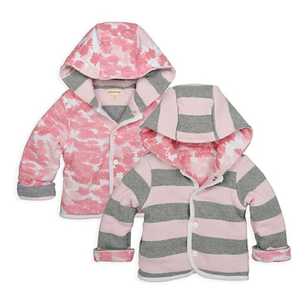 Burt's Bees Baby Stripe/Leaf Print Organic Cotton Reversible Jacket